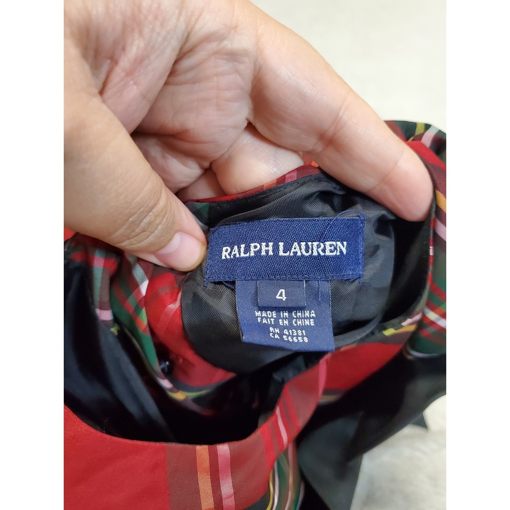 Ralph Lauren Red Green Tartan Plaid Bow Classic Dress Girl 4 Holiday Formal - Picture 9 of 9